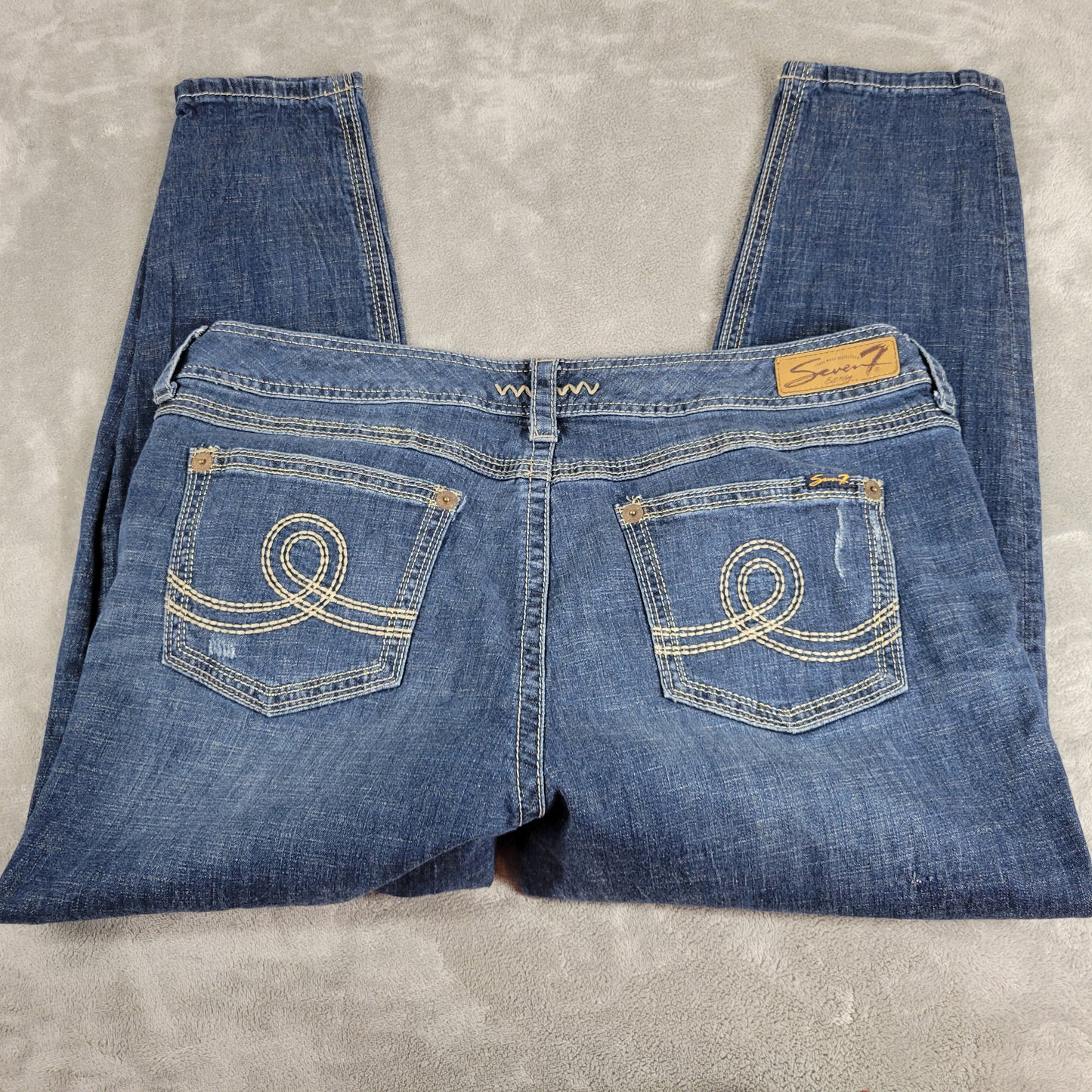 Seven7 Womens Size 22 Distressed Skinny Jeans Embroidered Dark Wash SKI9E