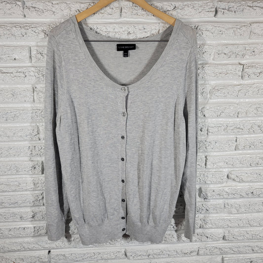 Lane Bryant Cardigan Sweater Womens 18/20 Gray  Crew Neck Tight Knit Plus GRA84E