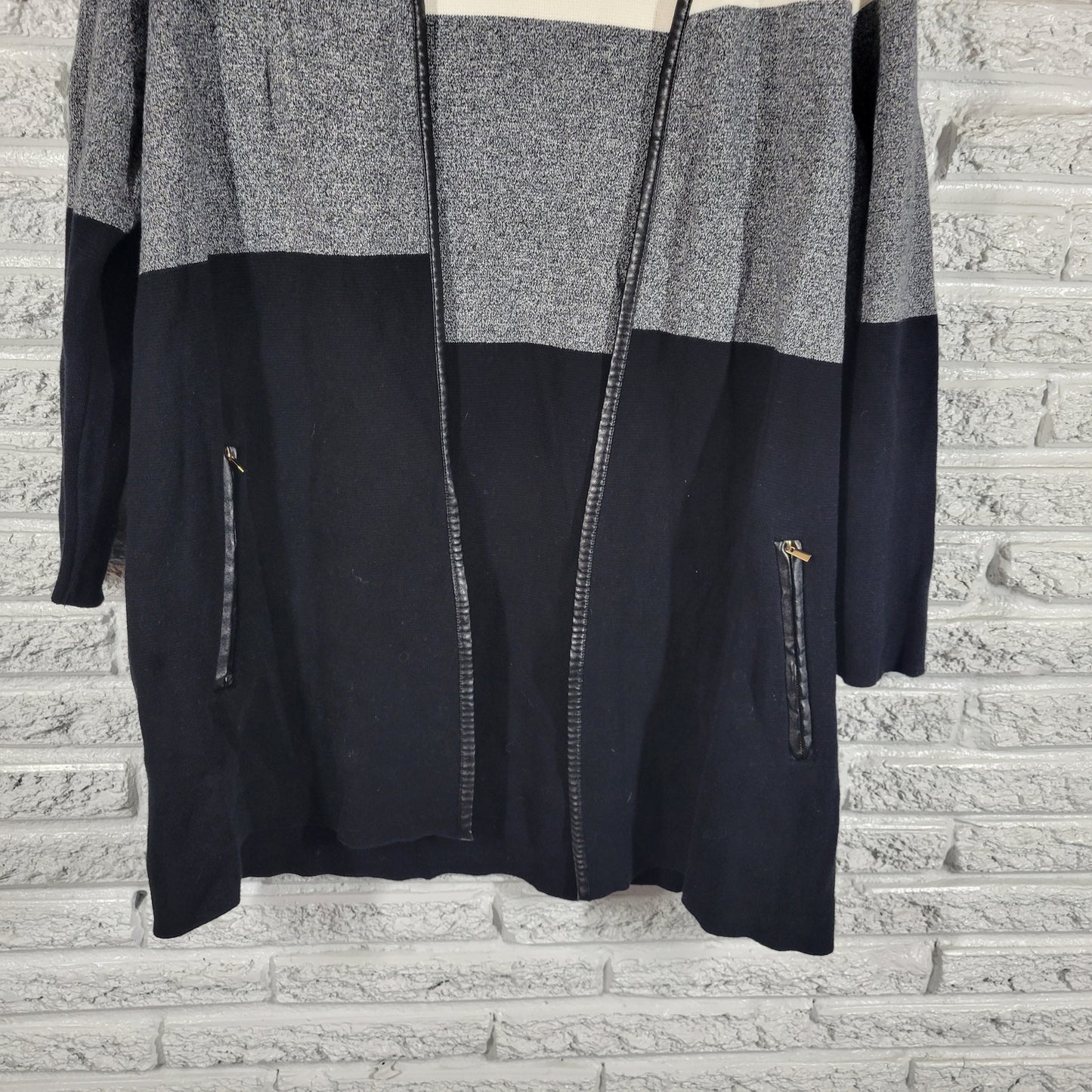 Charter Club Open Sweater Womens 0X Faux Leather Trim Knit Cardigan Zip SWE49E