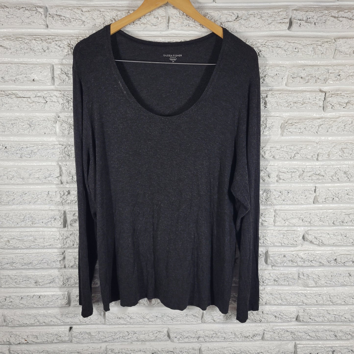 Eileen Fisher Knit Tee Womens 3X Black Long Sleeve Italian Yarn Viscose BLA125E