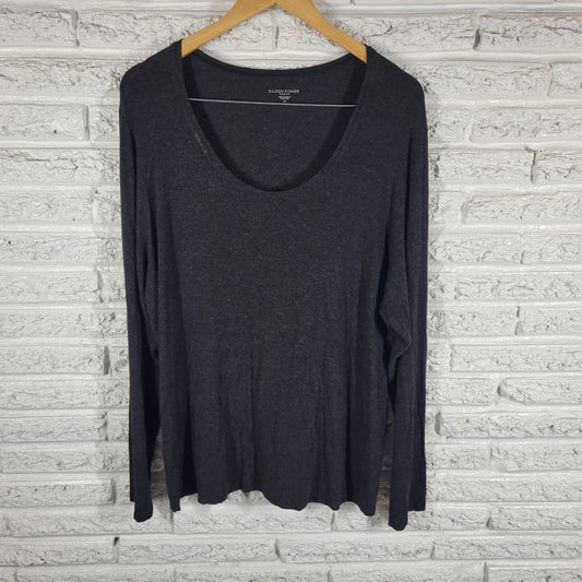 Eileen Fisher Knit Tee Womens 3X Black Long Sleeve Italian Yarn Viscose BLA125E
