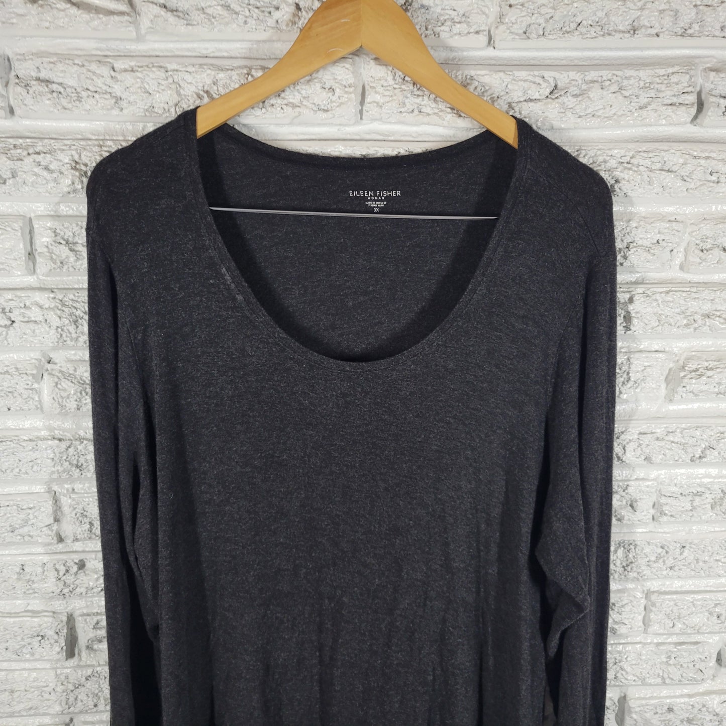 Eileen Fisher Knit Tee Womens 3X Black Long Sleeve Italian Yarn Viscose BLA125E