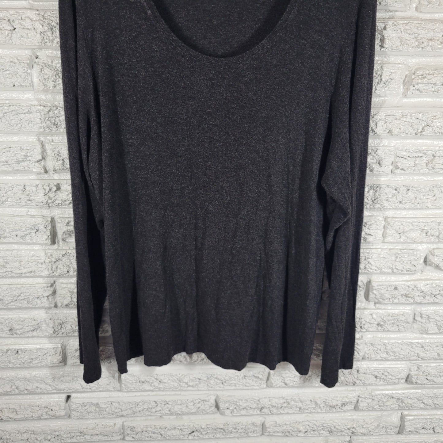Eileen Fisher Knit Tee Womens 3X Black Long Sleeve Italian Yarn Viscose BLA125E