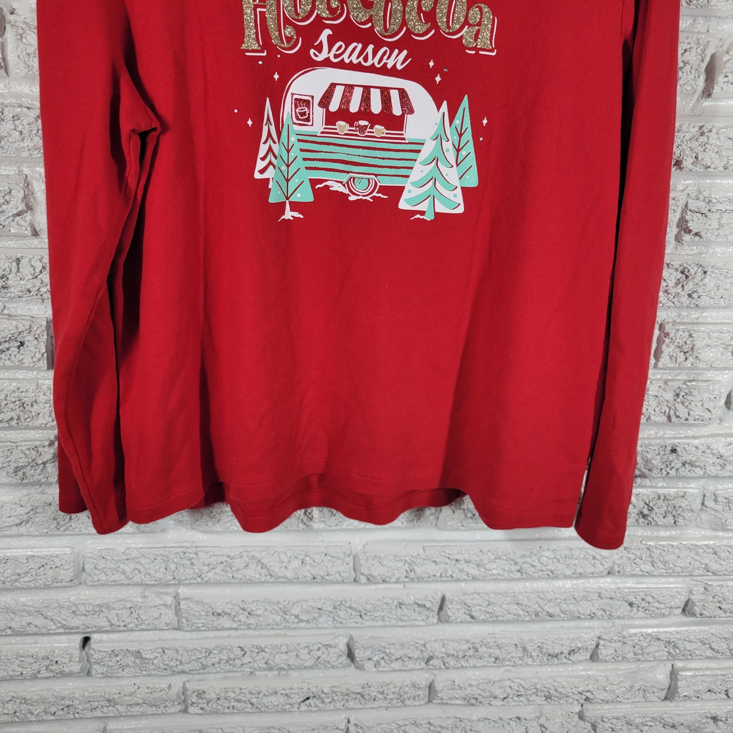 Croft & Barrow Christmas Tee Womens XL Red Hot Cocoa Camping RV RED42E