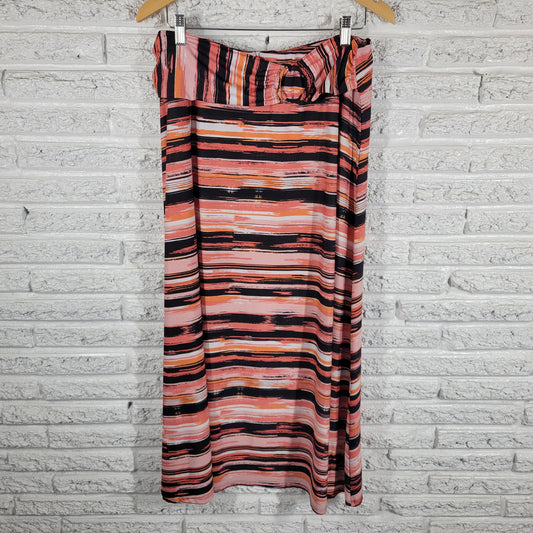 Robert Louis Skirt Womens 1X Plus A-Line Midi Elastic Waist Watercolor WAT95E