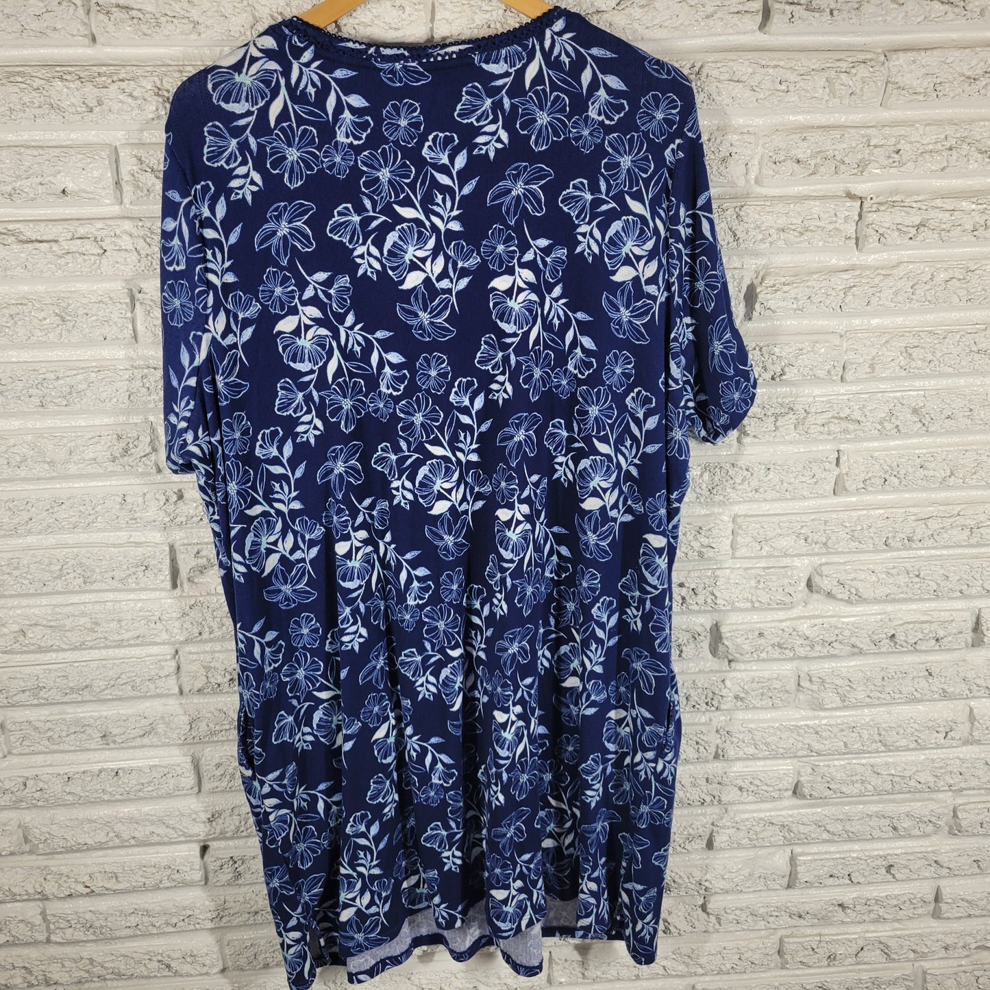 Croft & Barrow Nightgown Womens 2X Blue Floral Crochet Trim 1/4 Button FLO237E