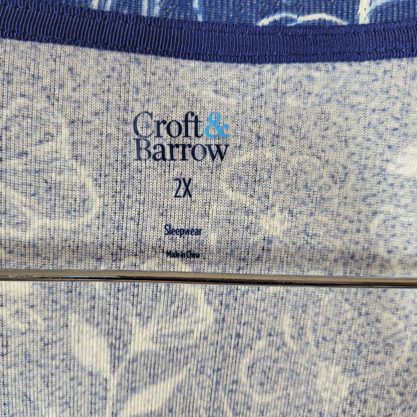 Croft & Barrow Nightgown Womens 2X Blue Floral Crochet Trim 1/4 Button FLO237E