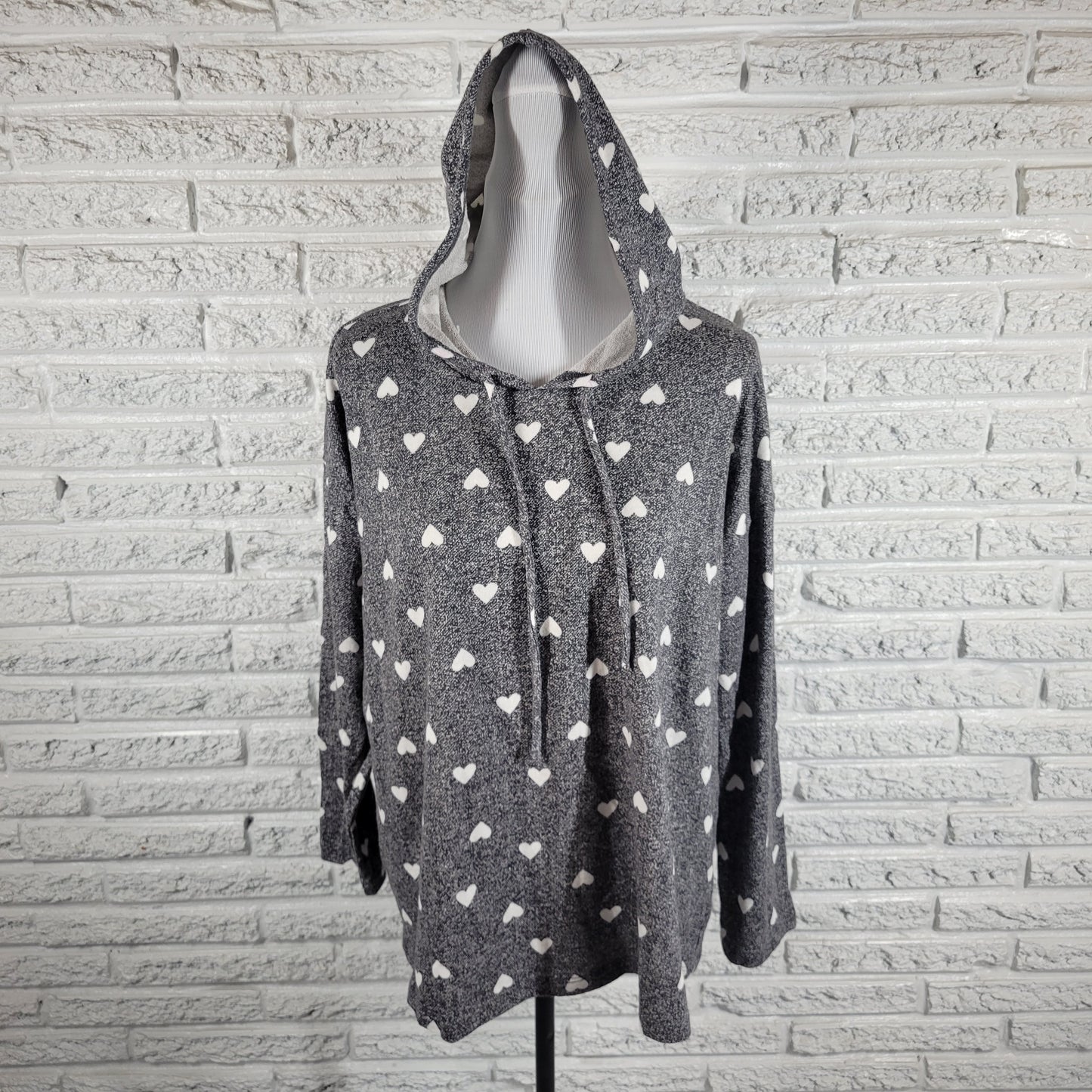 Lane Bryant Knit Hoodie Womens 18/20 Gray Heart Print High Neck Pullover GRA16E