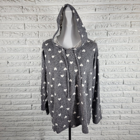 Lane Bryant Knit Hoodie Womens 18/20 Gray Heart Print High Neck Pullover GRA16E