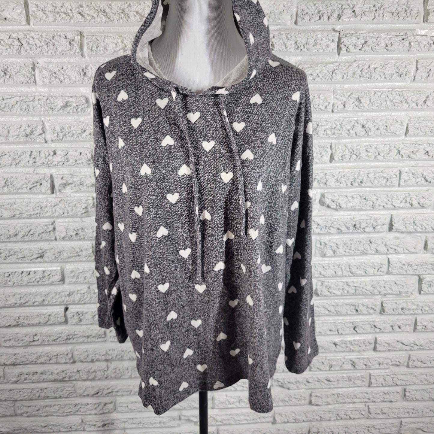 Lane Bryant Knit Hoodie Womens 18/20 Gray Heart Print High Neck Pullover GRA16E