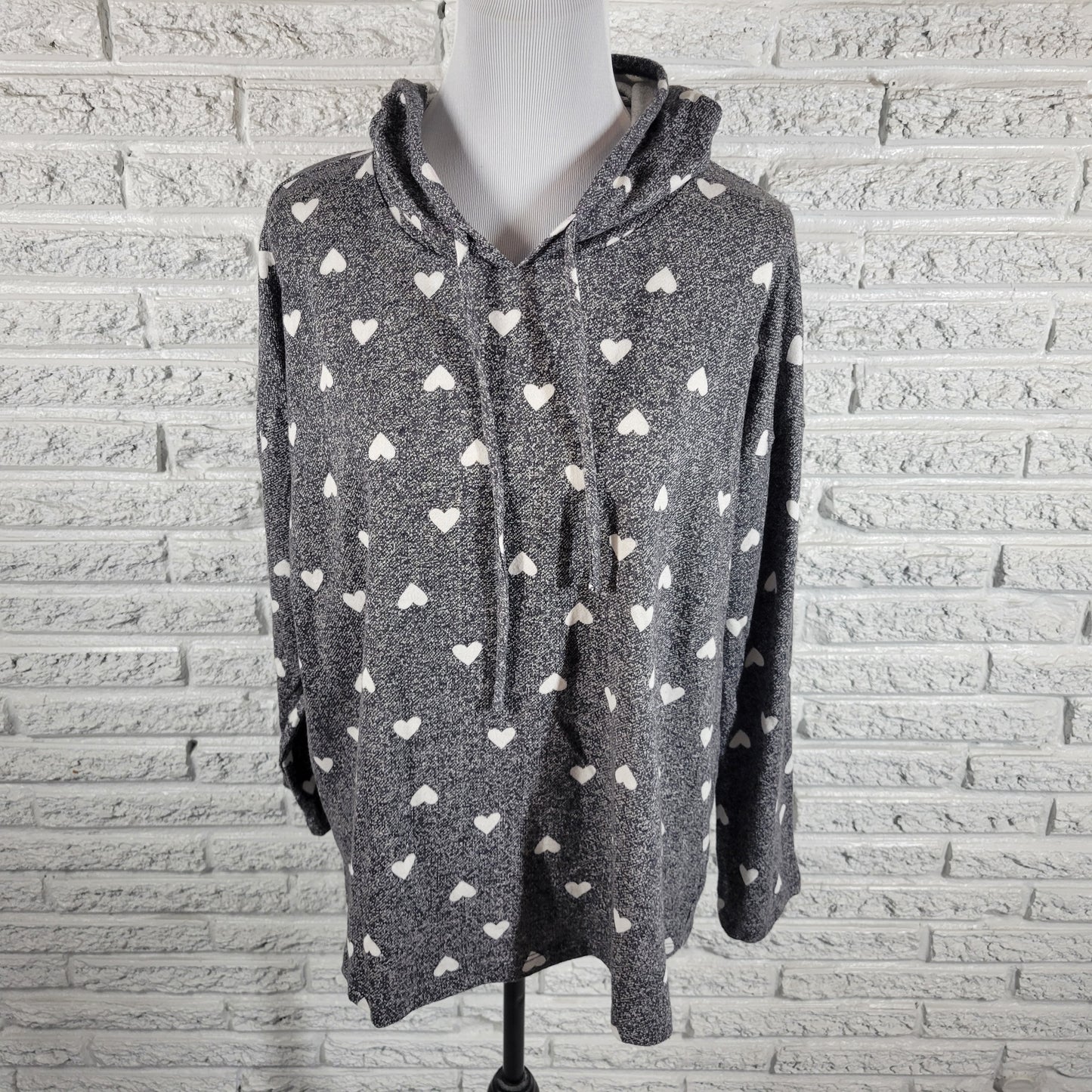 Lane Bryant Knit Hoodie Womens 18/20 Gray Heart Print High Neck Pullover GRA16E