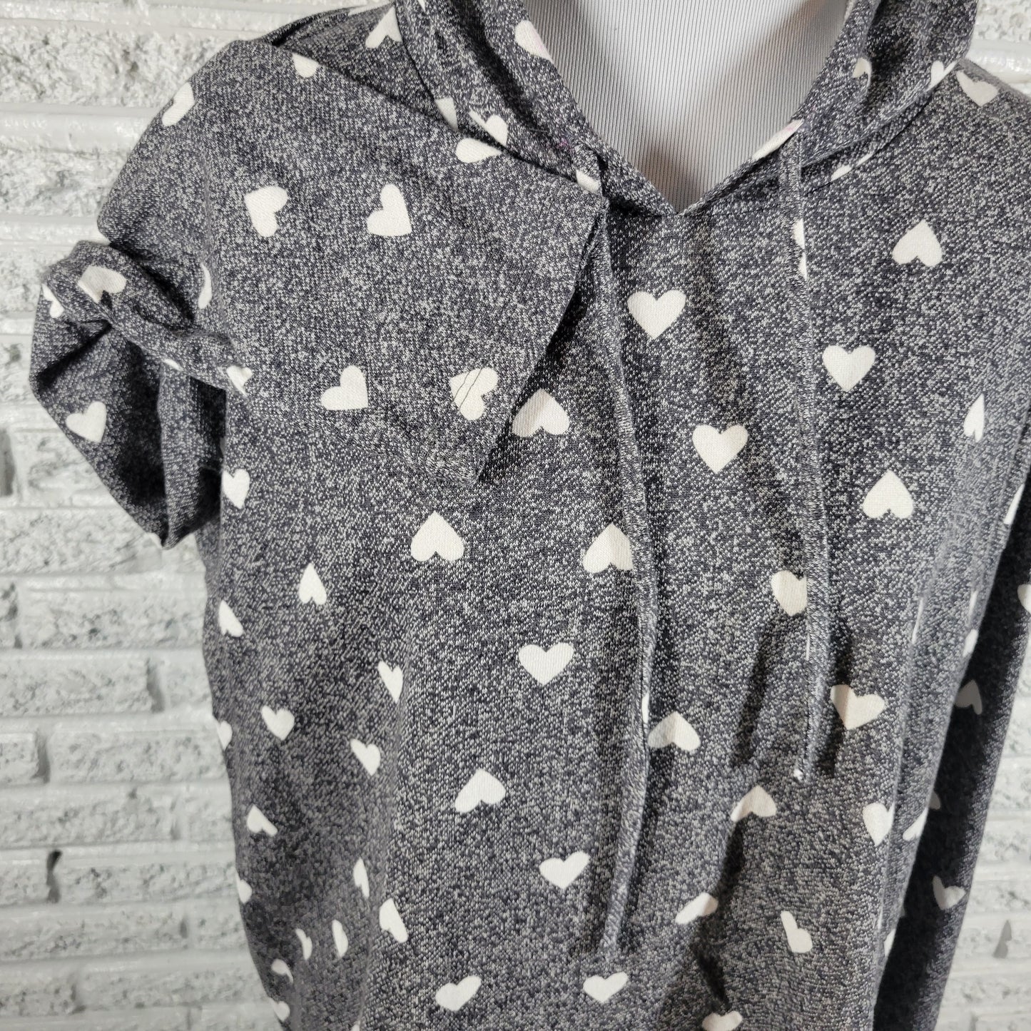 Lane Bryant Knit Hoodie Womens 18/20 Gray Heart Print High Neck Pullover GRA16E