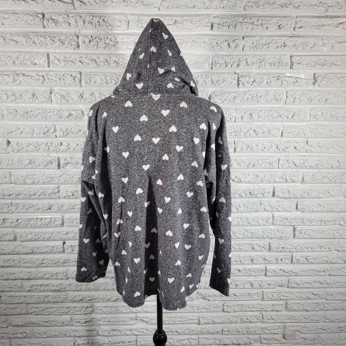 Lane Bryant Knit Hoodie Womens 18/20 Gray Heart Print High Neck Pullover GRA16E