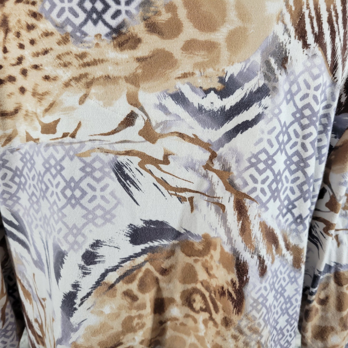 Alfred Dunner Top Womens 1X Brown Animal Print Studded V-Neck 3/4 Sleeve ANI37E