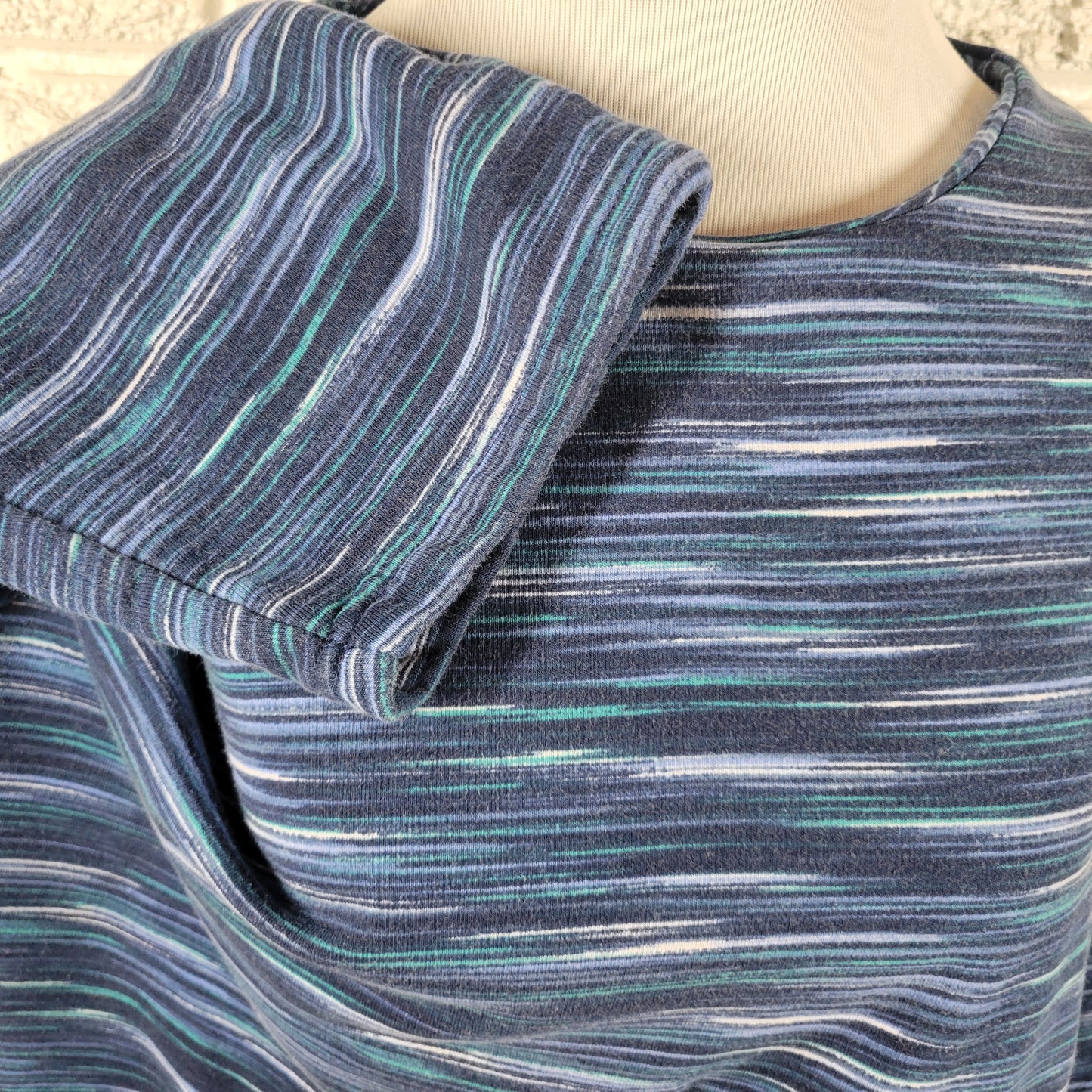 Lands End Serious Sweats Top Womens 2X Blue Heather Stripe 3/4 Sleeve WAT88E