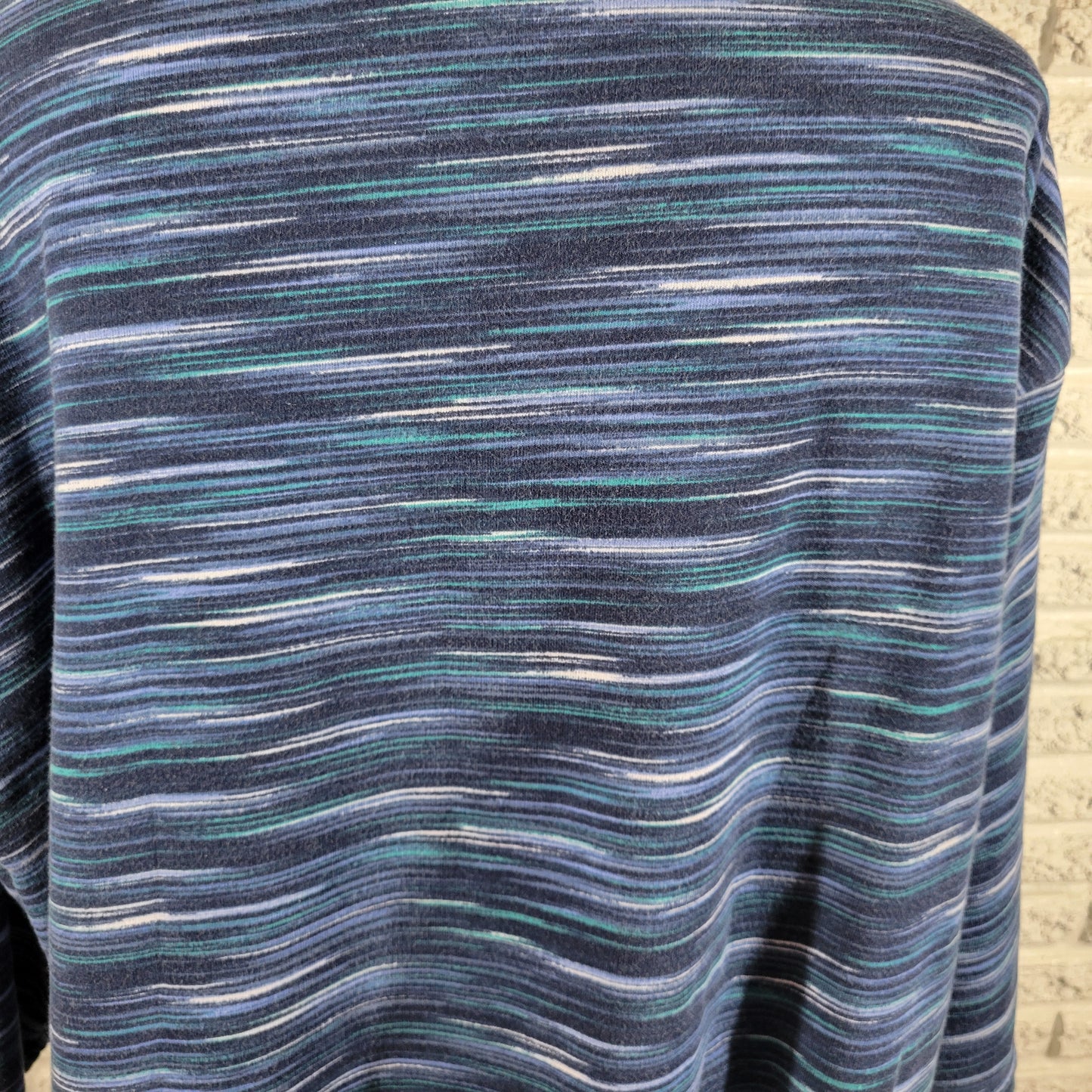 Lands End Serious Sweats Top Womens 2X Blue Heather Stripe 3/4 Sleeve WAT88E