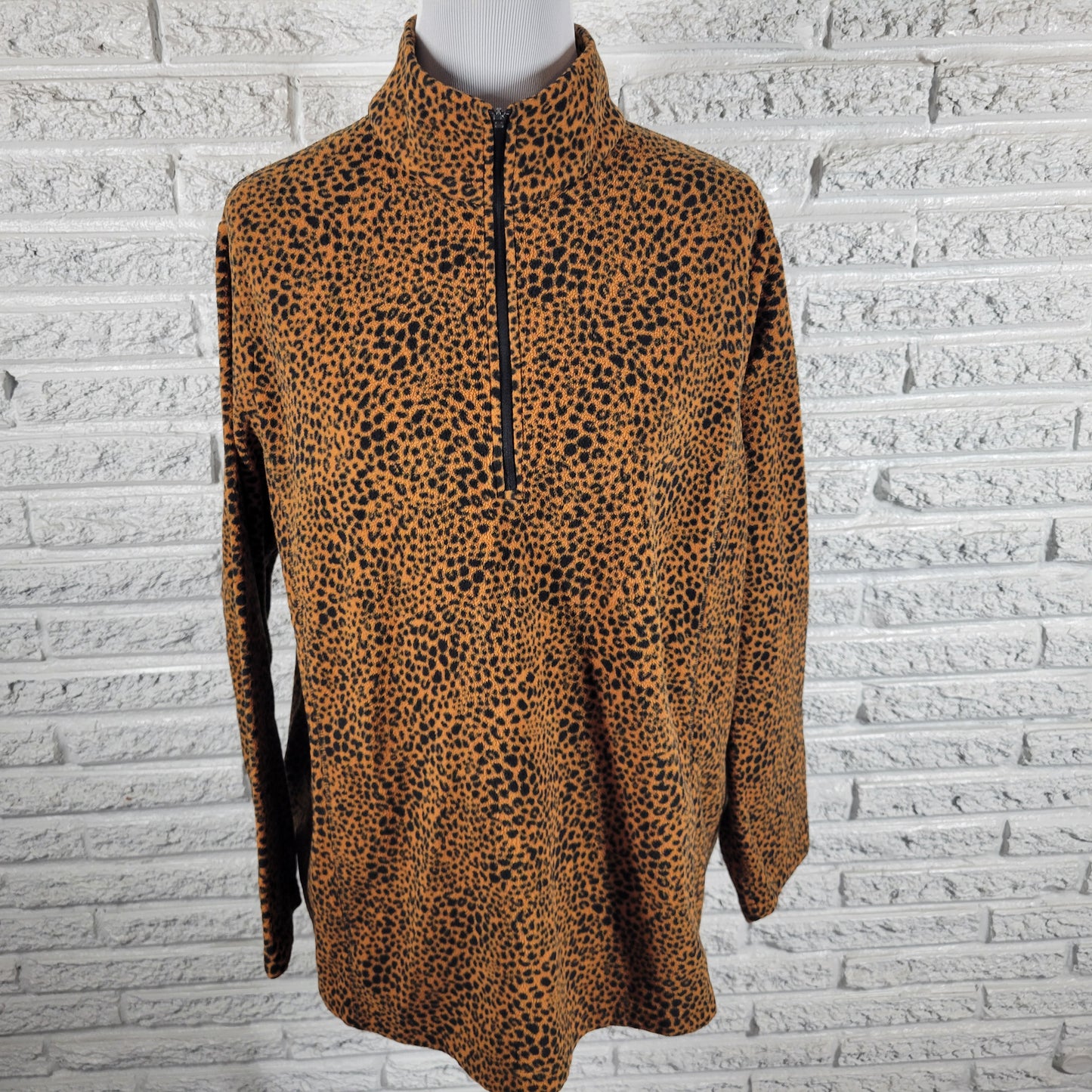 Lands End Fleece Cardigan Sweater Womens 2X Animal Print 1/4 Zip ANI7E