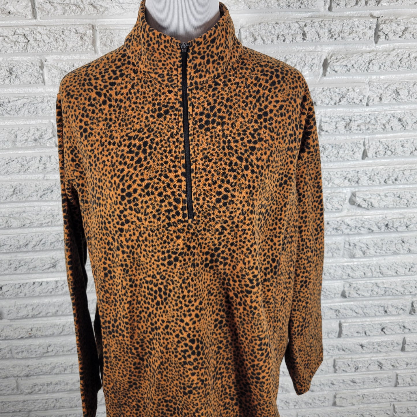 Lands End Fleece Cardigan Sweater Womens 2X Animal Print 1/4 Zip ANI7E