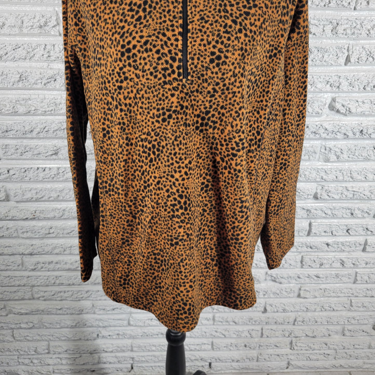 Lands End Fleece Cardigan Sweater Womens 2X Animal Print 1/4 Zip ANI7E