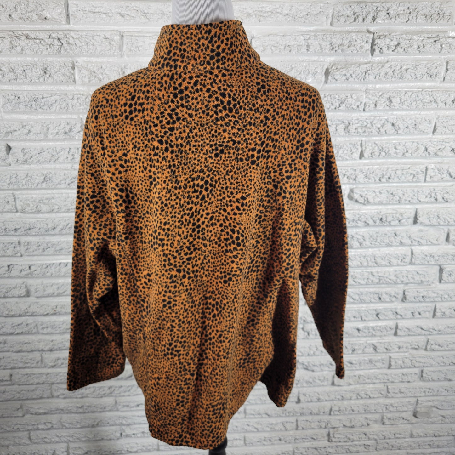 Lands End Fleece Cardigan Sweater Womens 2X Animal Print 1/4 Zip ANI7E