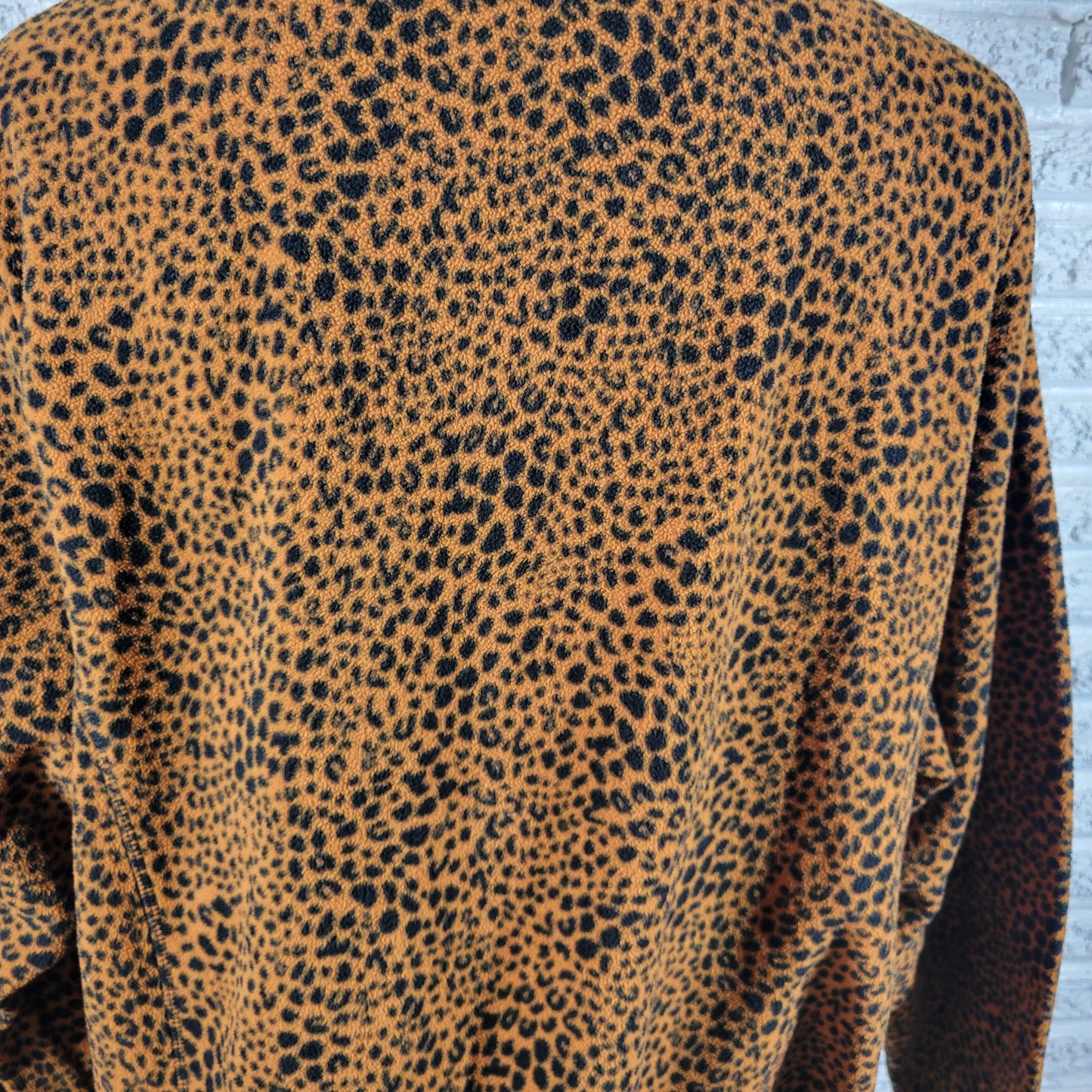 Lands End Fleece Cardigan Sweater Womens 2X Animal Print 1/4 Zip ANI7E