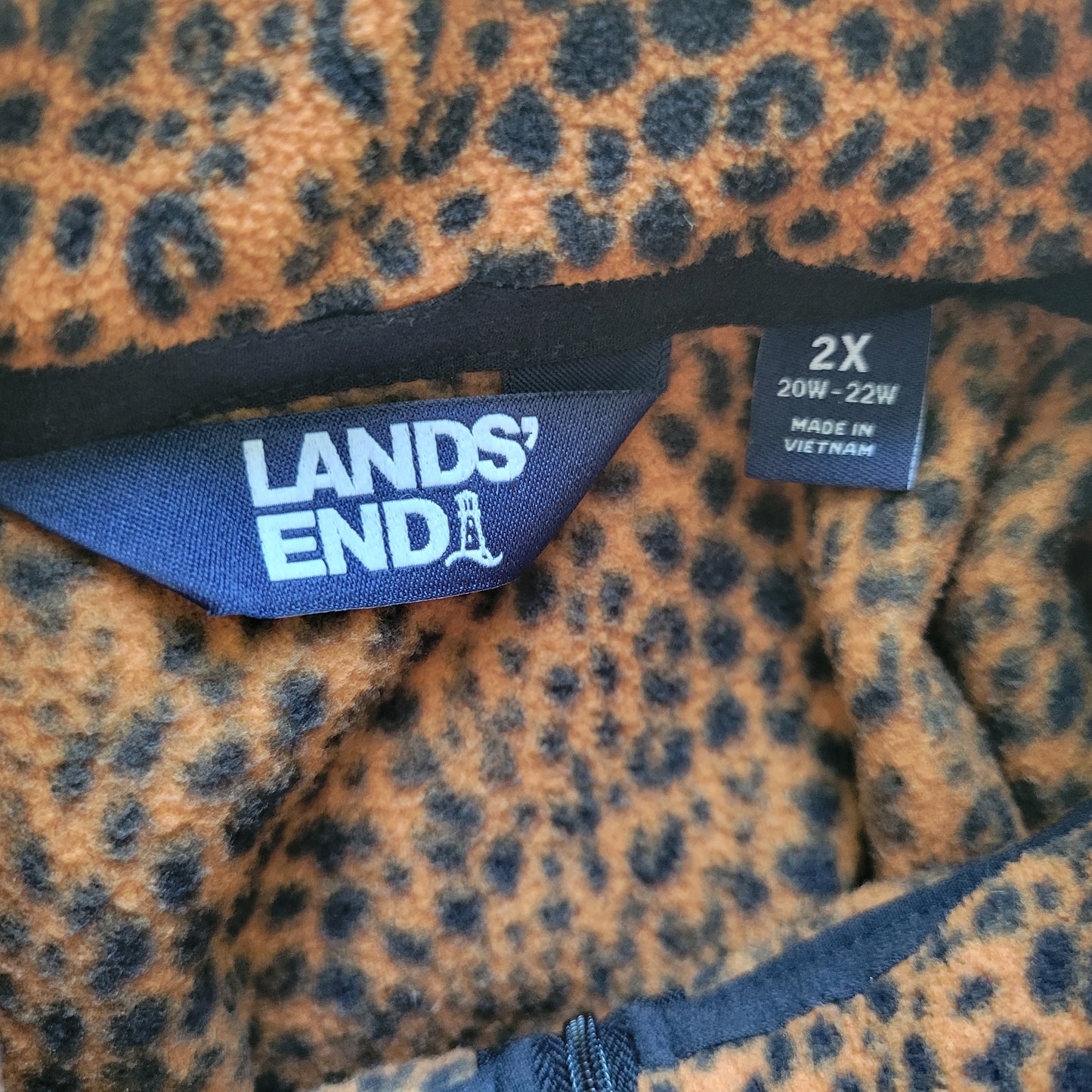 Lands End Fleece Cardigan Sweater Womens 2X Animal Print 1/4 Zip ANI7E