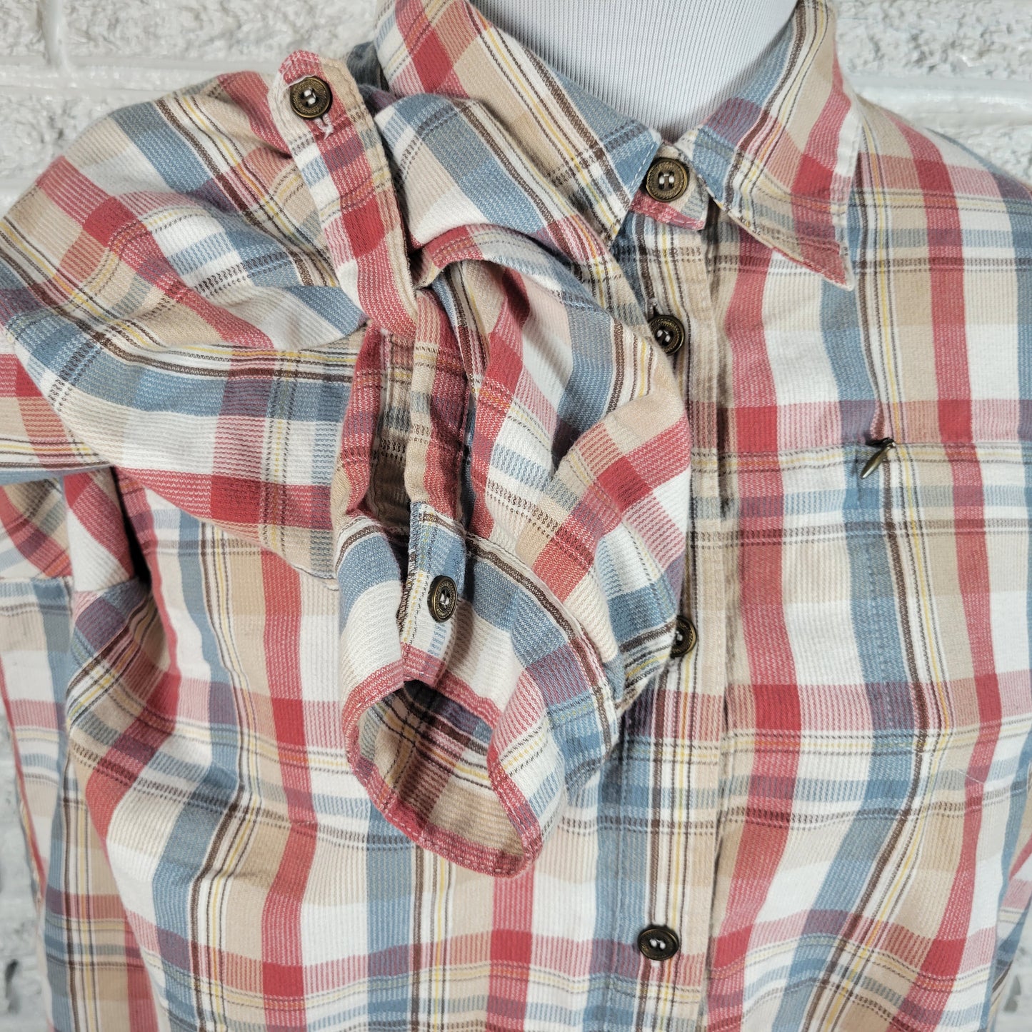 Alfred Dunner Womens Top 20W Plus Plaid Red Blue Tan Roll Tab Sleeve Zip PLA46E