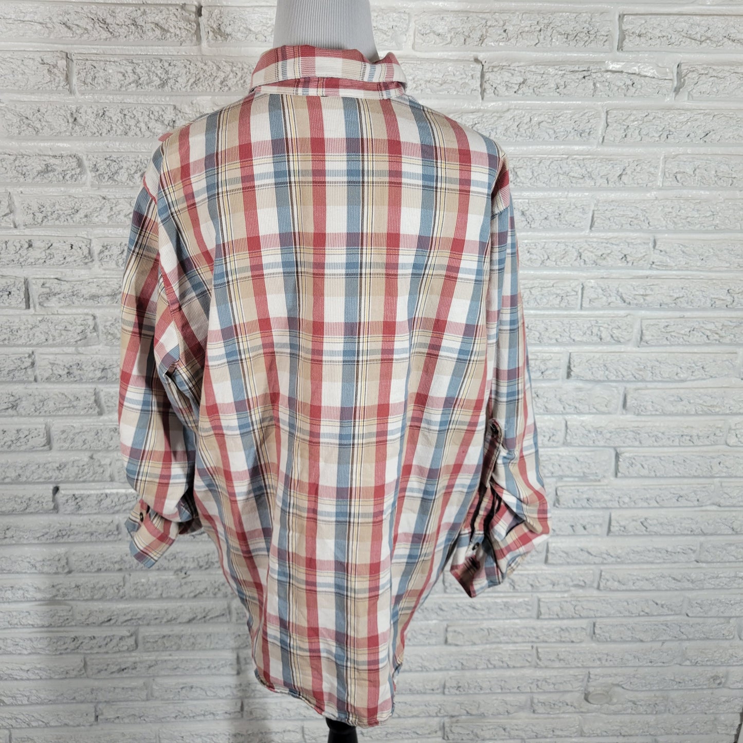 Alfred Dunner Womens Top 20W Plus Plaid Red Blue Tan Roll Tab Sleeve Zip PLA46E