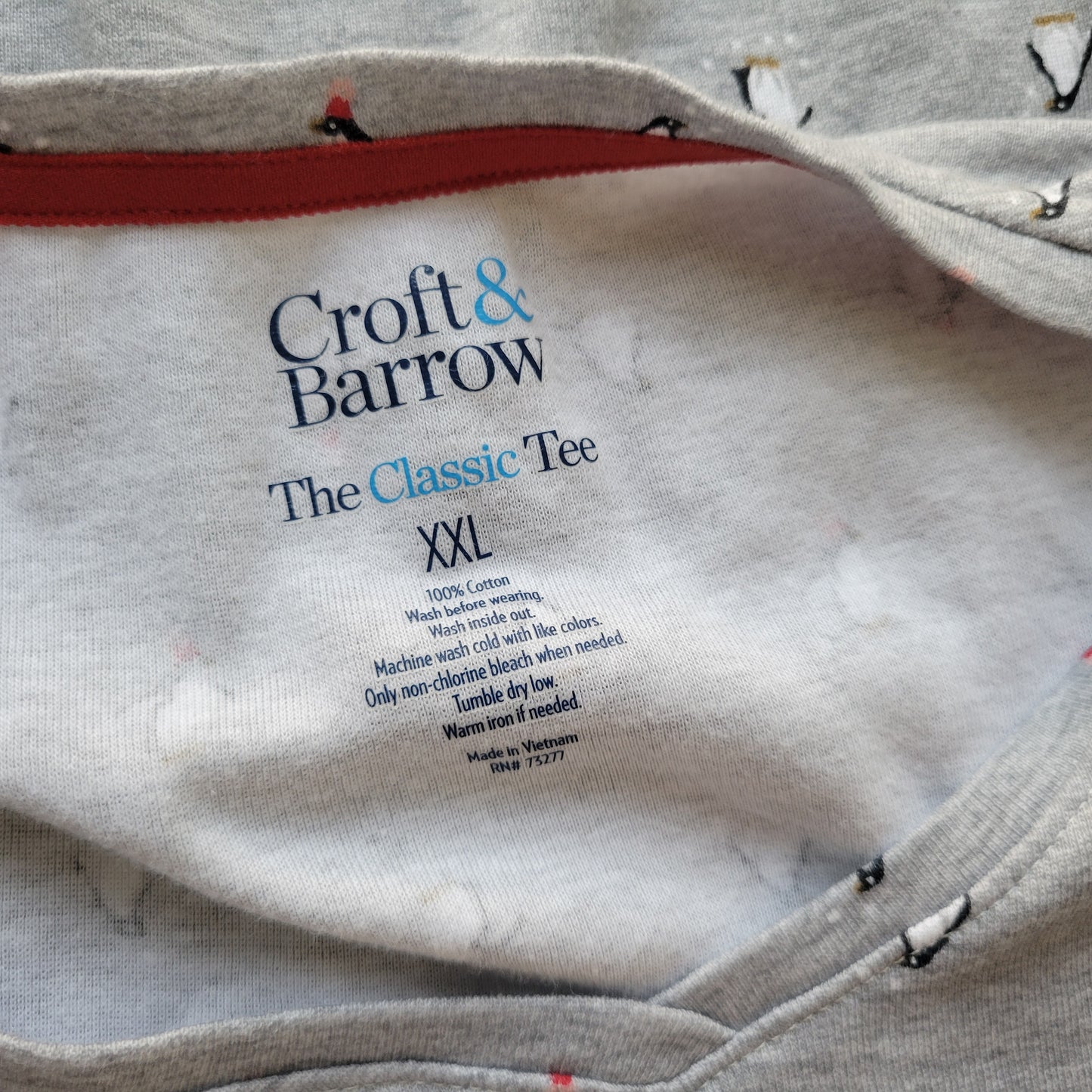 Croft & Barrow Womens Tee 2XL Plus Gray Penguins Print Long Sleeve V-Neck GRA89E