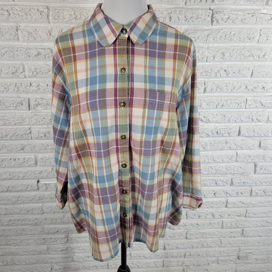 Alfred Dunner Womens Top 20W Plus Pastel Plaid 3/4 Sleeve Collared PLA37E