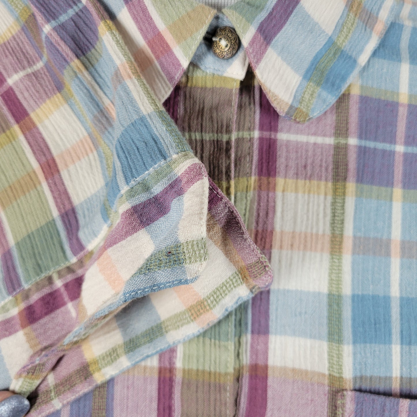 Alfred Dunner Womens Top 20W Plus Pastel Plaid 3/4 Sleeve Collared PLA37E