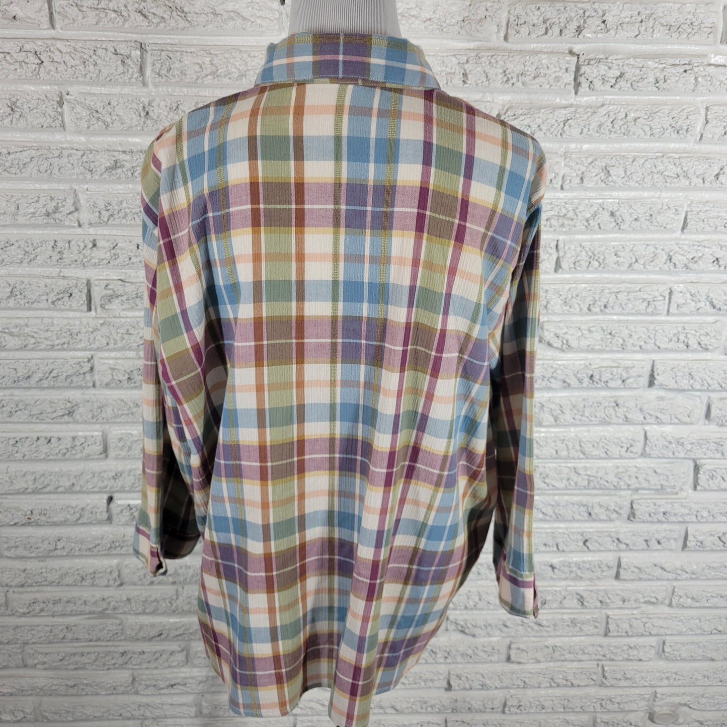Alfred Dunner Womens Top 20W Plus Pastel Plaid 3/4 Sleeve Collared PLA37E
