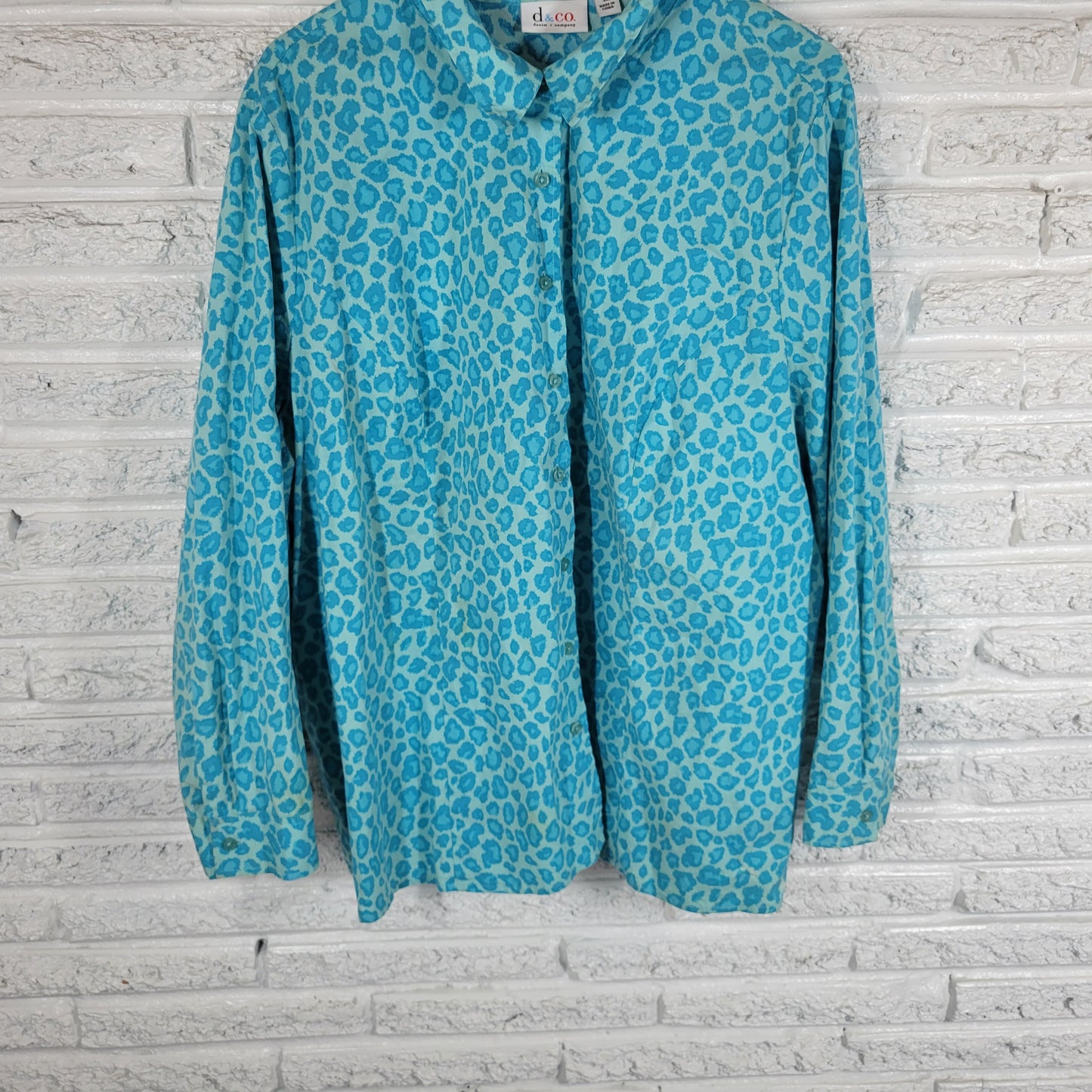 Denim & Co Womens Top 3X Plus Blue Animal Print Long Sleeve Collar ANI49XE