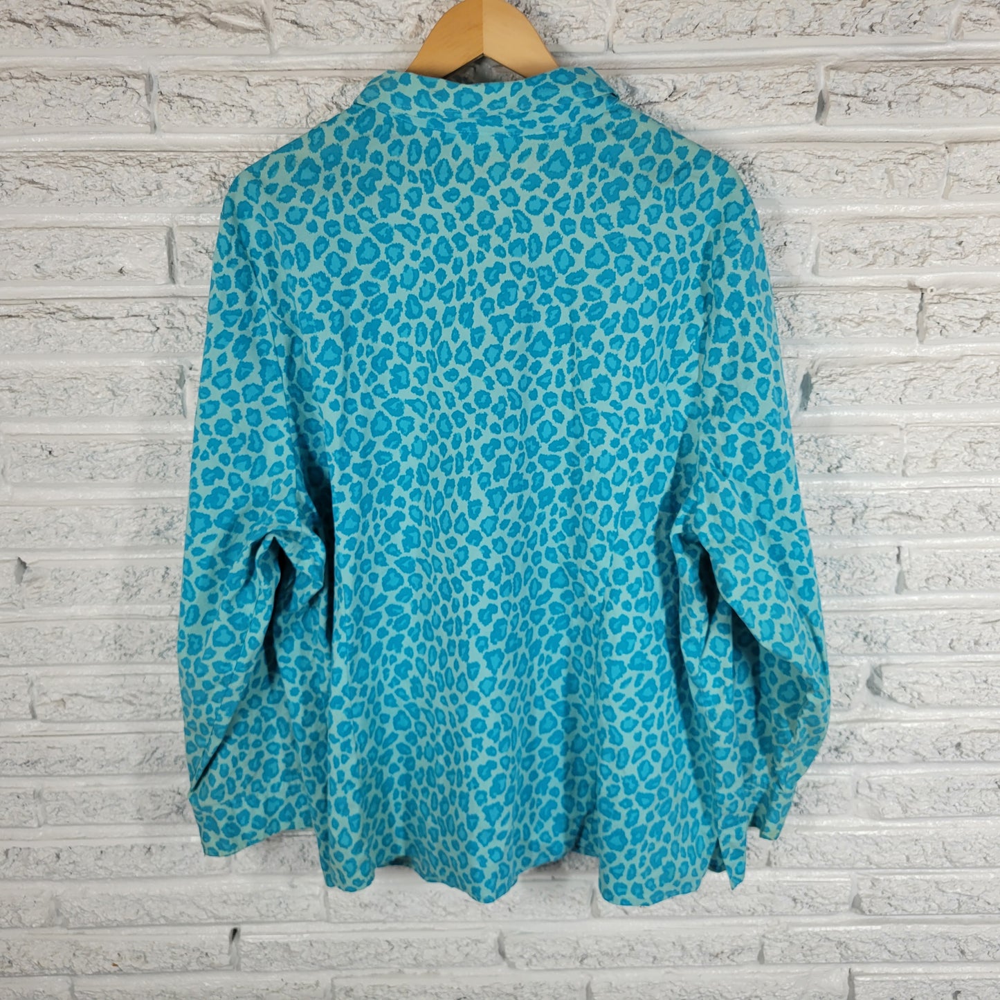Denim & Co Womens Top 3X Plus Blue Animal Print Long Sleeve Collar ANI49XE