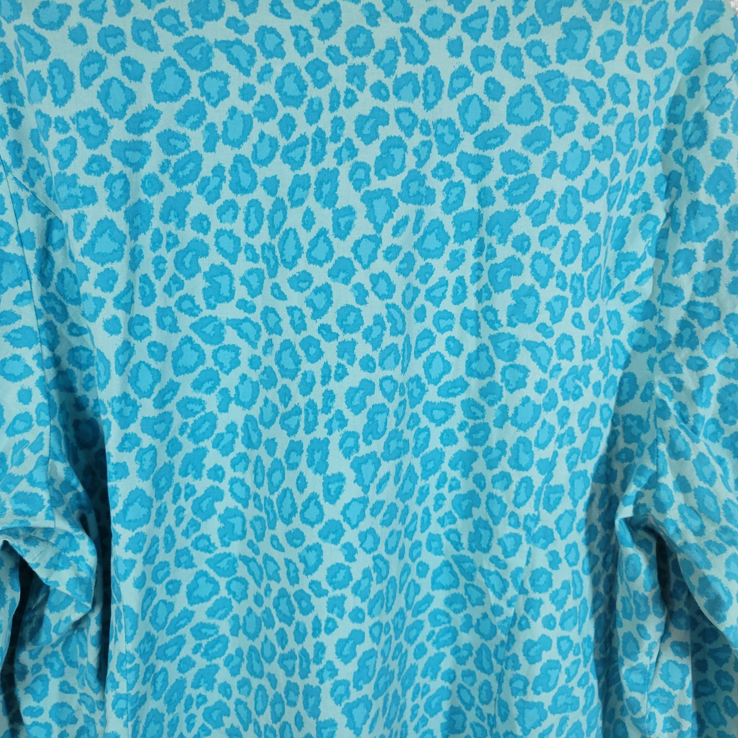 Denim & Co Womens Top 3X Plus Blue Animal Print Long Sleeve Collar ANI49XE
