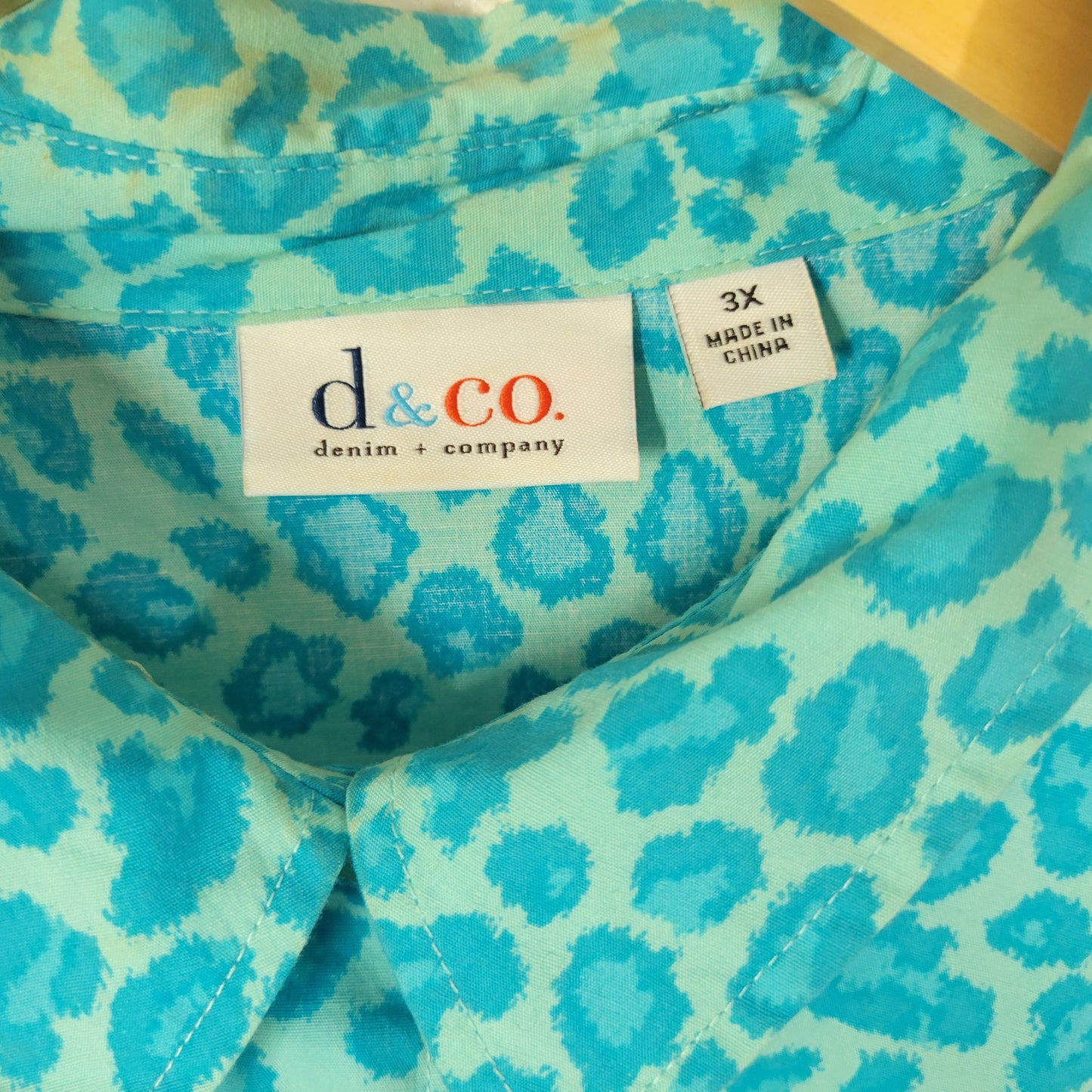 Denim & Co Womens Top 3X Plus Blue Animal Print Long Sleeve Collar ANI49XE