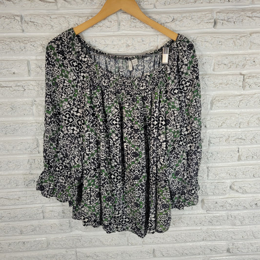 Cato Est 1946 Womens Tunic 18W/20W Black Green Geometric Boat Neck GEO160E