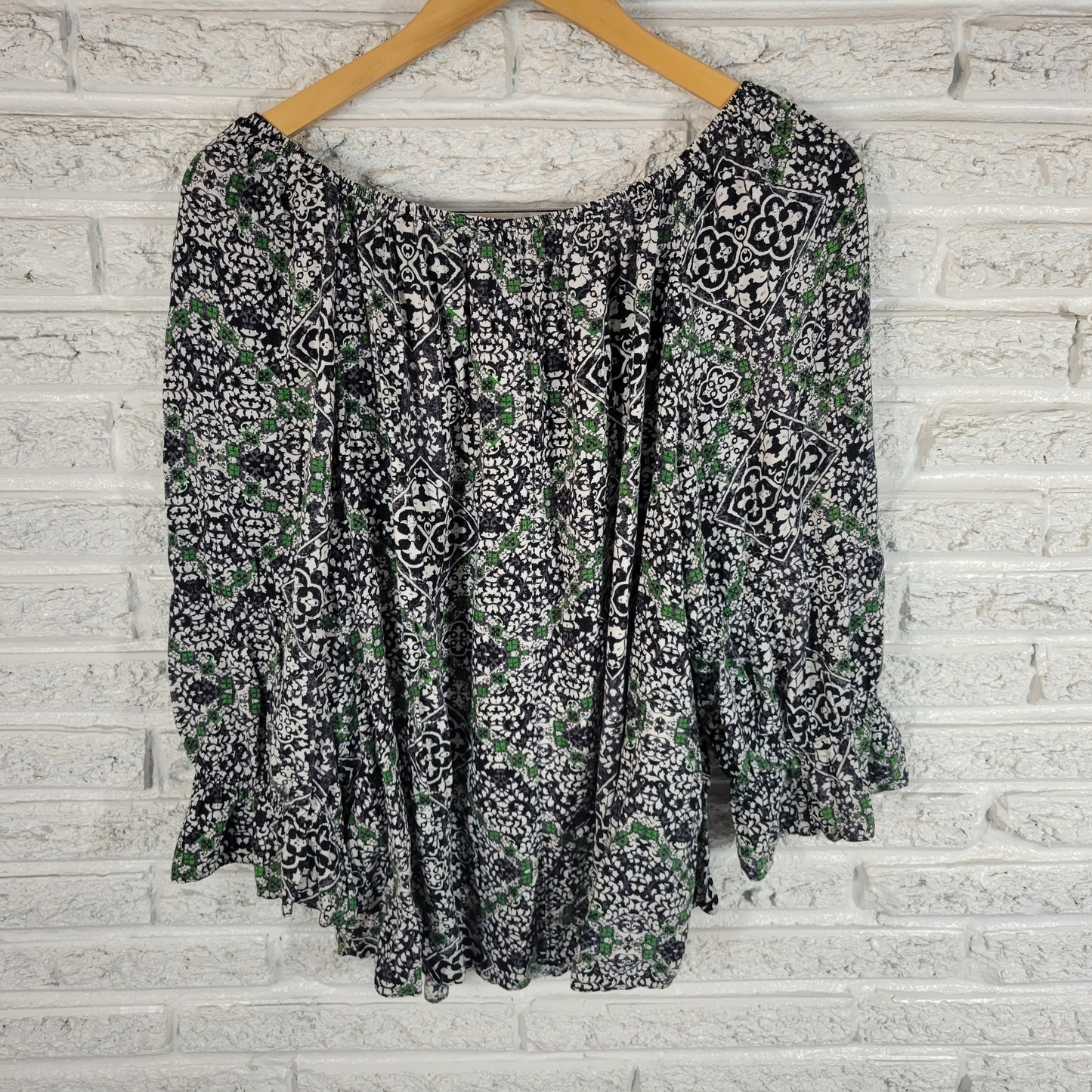 Cato Est 1946 Womens Tunic 18W/20W Black Green Geometric Boat Neck GEO160E