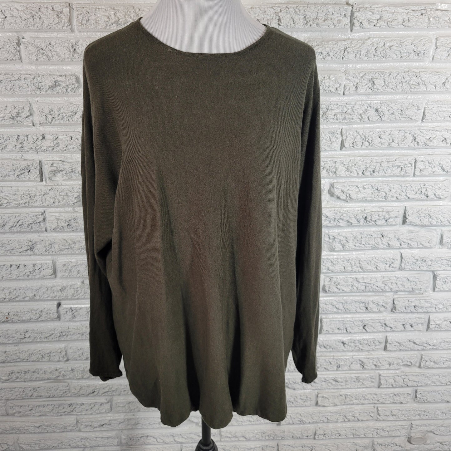 Michael Kors XL Green Knit Long Sleeve Top Crewneck Cotton Blend Pullover GRE24E