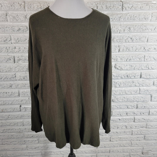 Michael Kors XL Green Knit Long Sleeve Top Crewneck Cotton Blend Pullover GRE24E