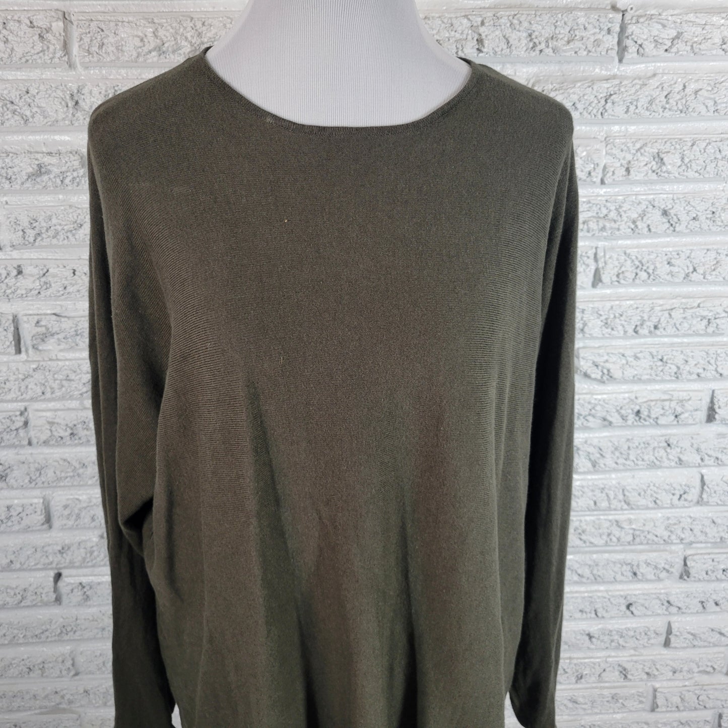Michael Kors XL Green Knit Long Sleeve Top Crewneck Cotton Blend Pullover GRE24E
