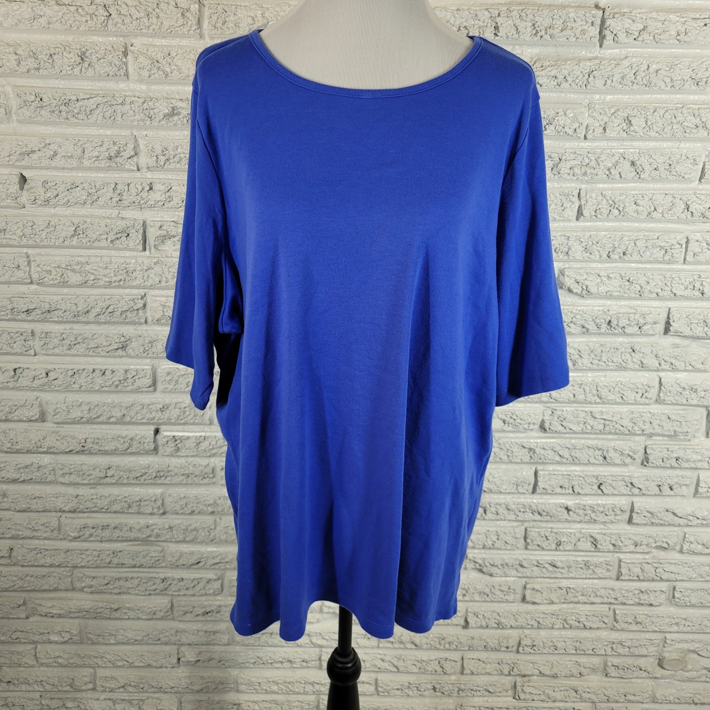 Quacker Factory 2X Blue Rhinestone Sleeve Tunic Top Crewneck Cotton Blend BLU3E