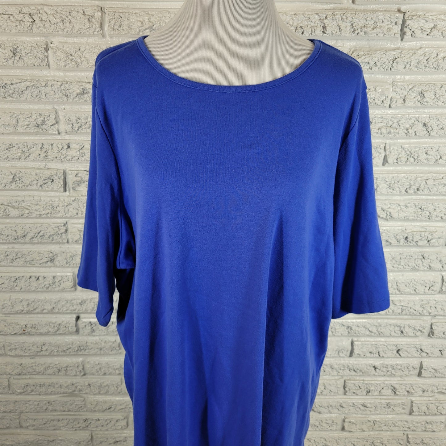 Quacker Factory 2X Blue Rhinestone Sleeve Tunic Top Crewneck Cotton Blend BLU3E