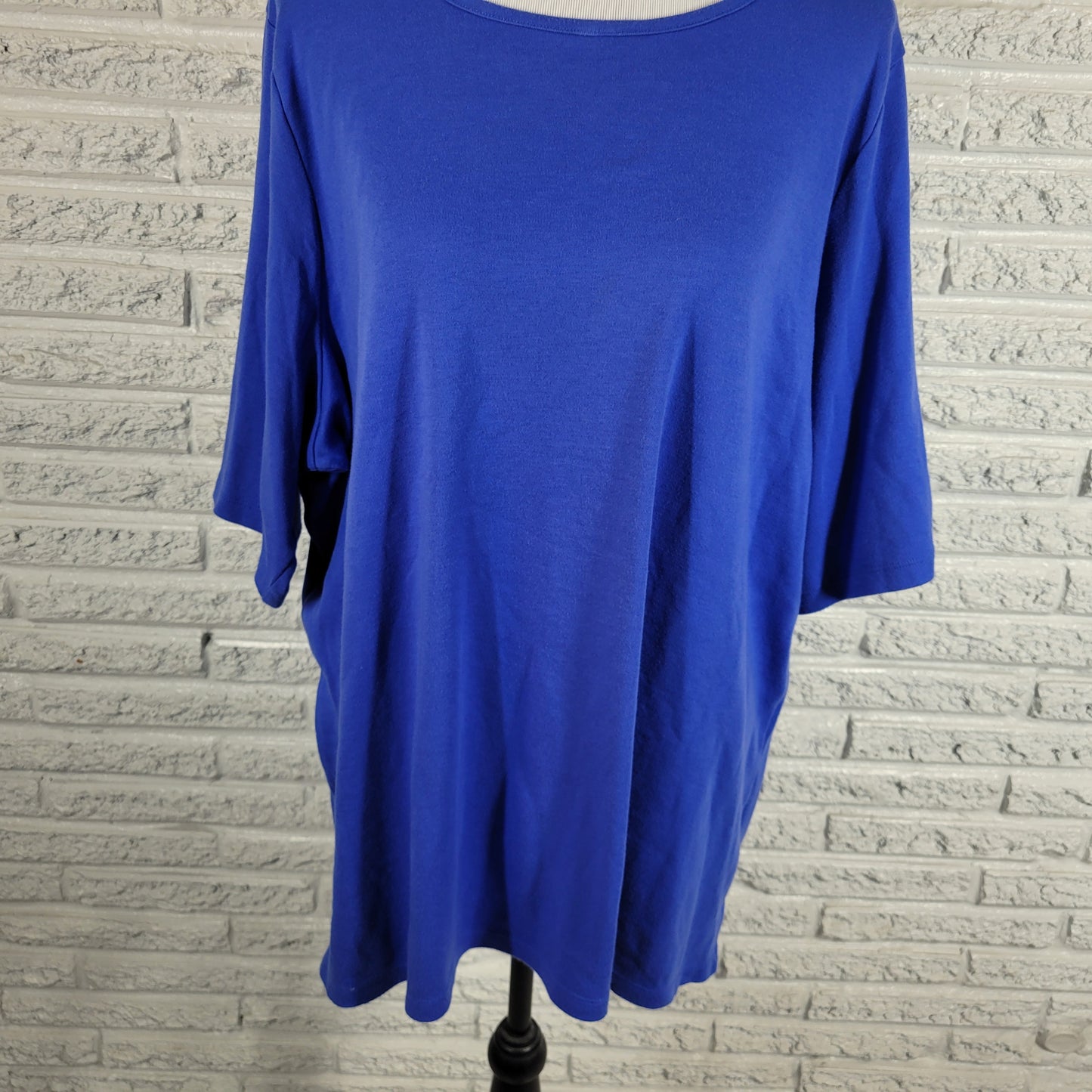 Quacker Factory 2X Blue Rhinestone Sleeve Tunic Top Crewneck Cotton Blend BLU3E