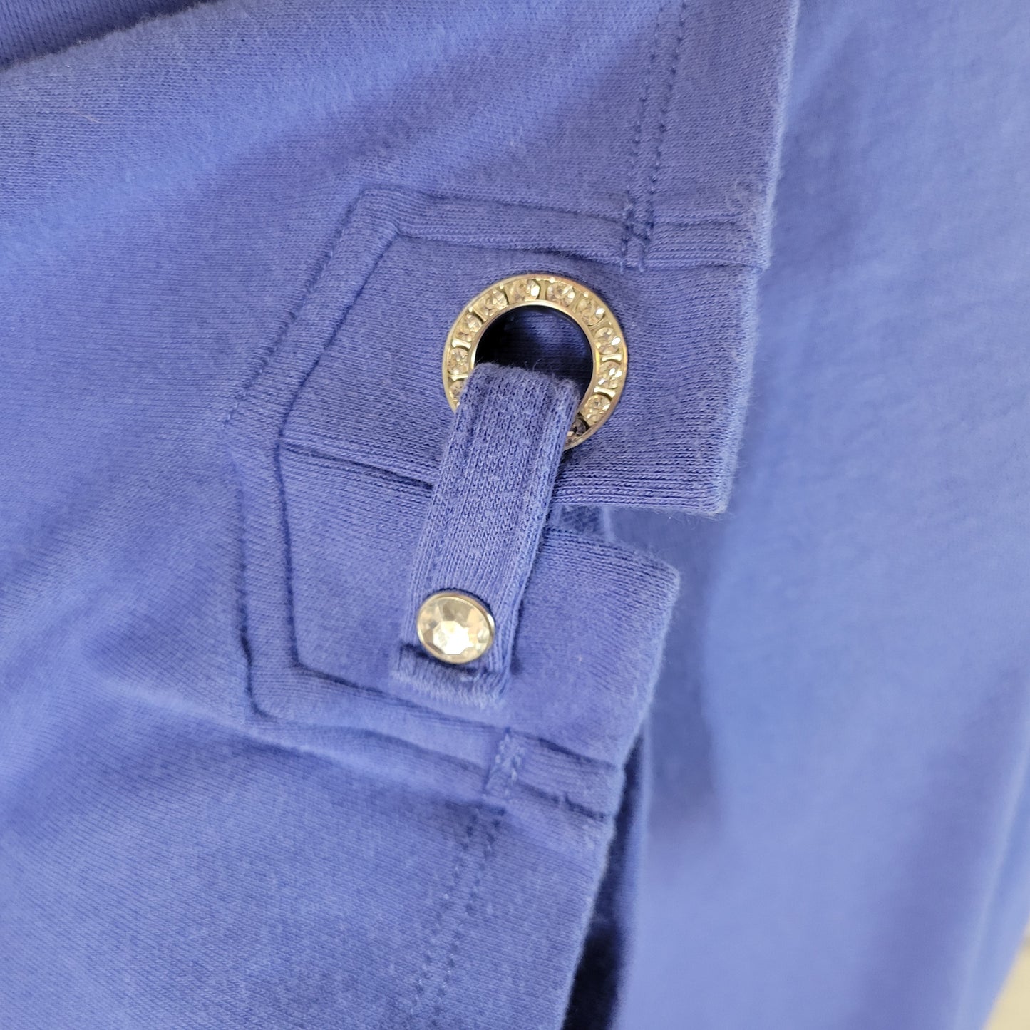 Quacker Factory 2X Blue Rhinestone Sleeve Tunic Top Crewneck Cotton Blend BLU3E