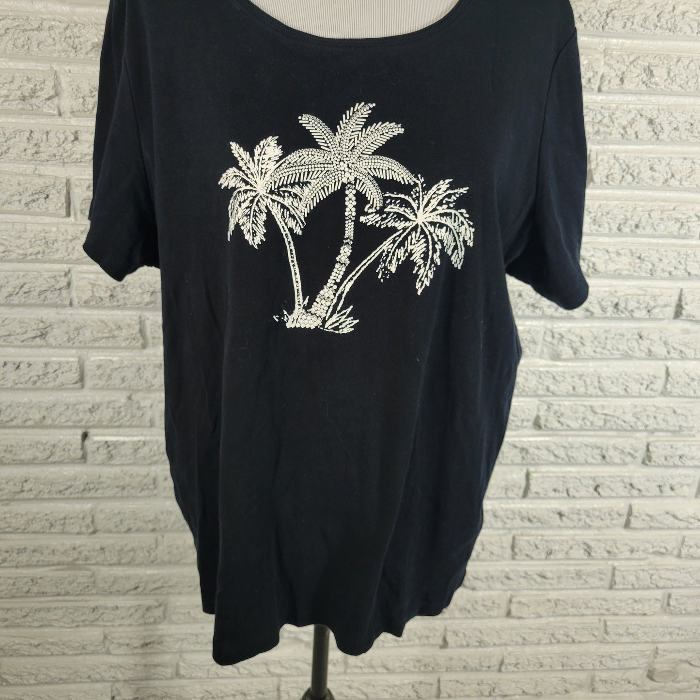 Karen Scott 3X Black Cotton Studded Palm Tree Tee Top Crewneck Plus Size BLA127E