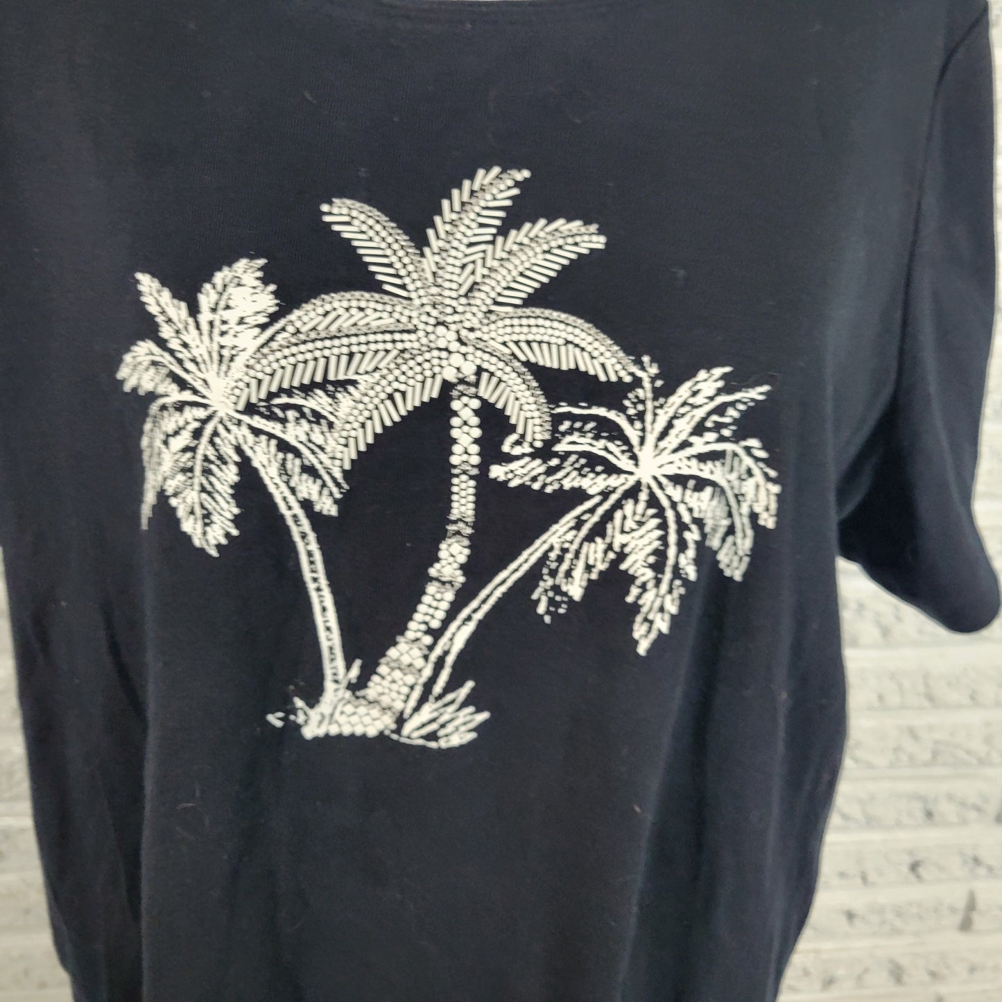 Karen Scott 3X Black Cotton Studded Palm Tree Tee Top Crewneck Plus Size BLA127E