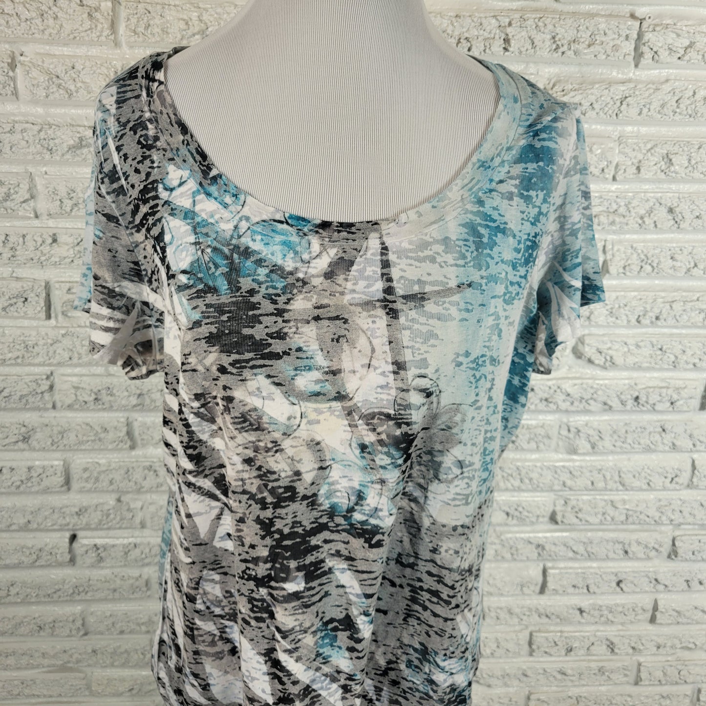 Coldwater Creek 1X Women Blue Gray Floral Burnout Sheer Crewneck Tee FLO253XE