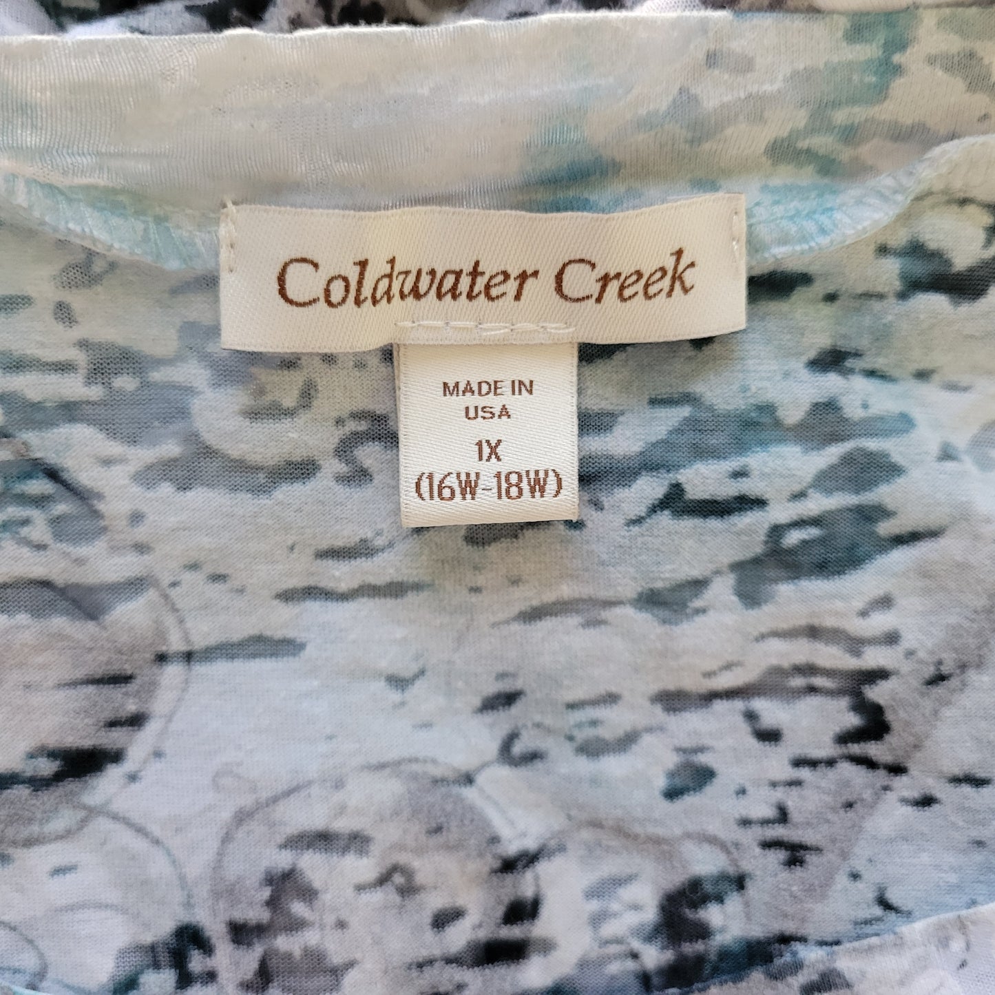 Coldwater Creek 1X Women Blue Gray Floral Burnout Sheer Crewneck Tee FLO253XE