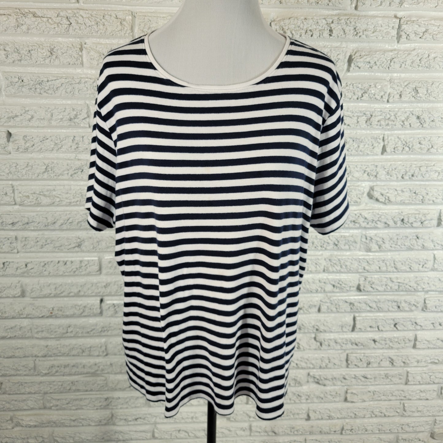 Croft & Barrow T Shirt Womens 2X Blue White Stripe Cotton Crew Neck STR57E